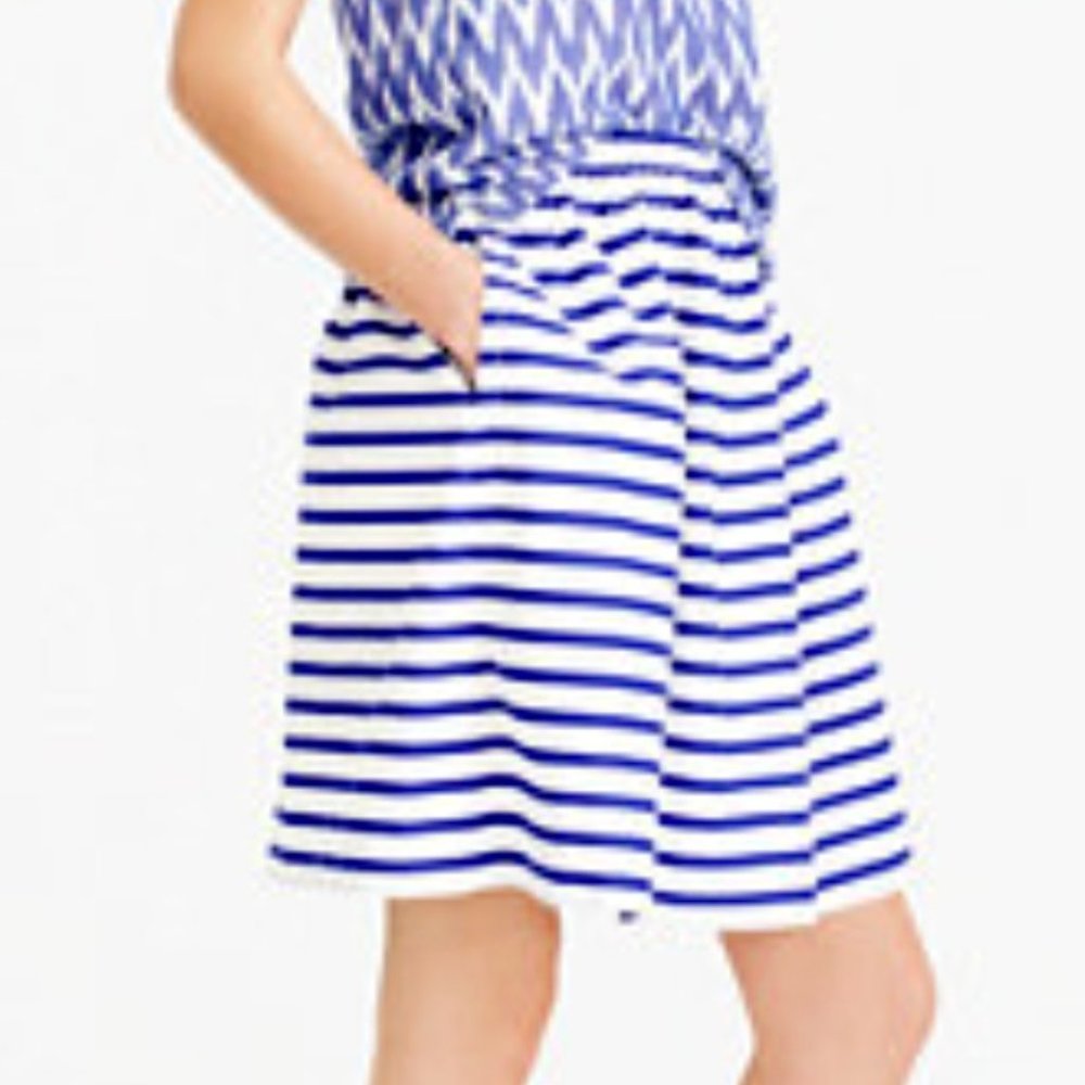 ๐ผ J. Crew Pull On Pocket Skirt in Blue & White Nautical Stripe, 4 - Picture 2 of 8